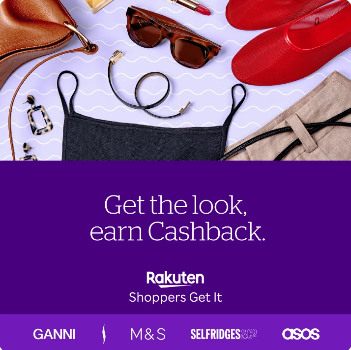 Get the look, earn Cashback. Fashion static ad for Rakuten Rewards UK