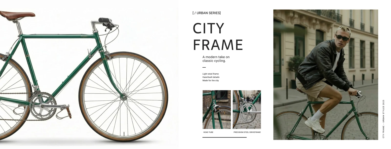 CITY FRAME — urban bike brand concept, editorial vintage minimalist