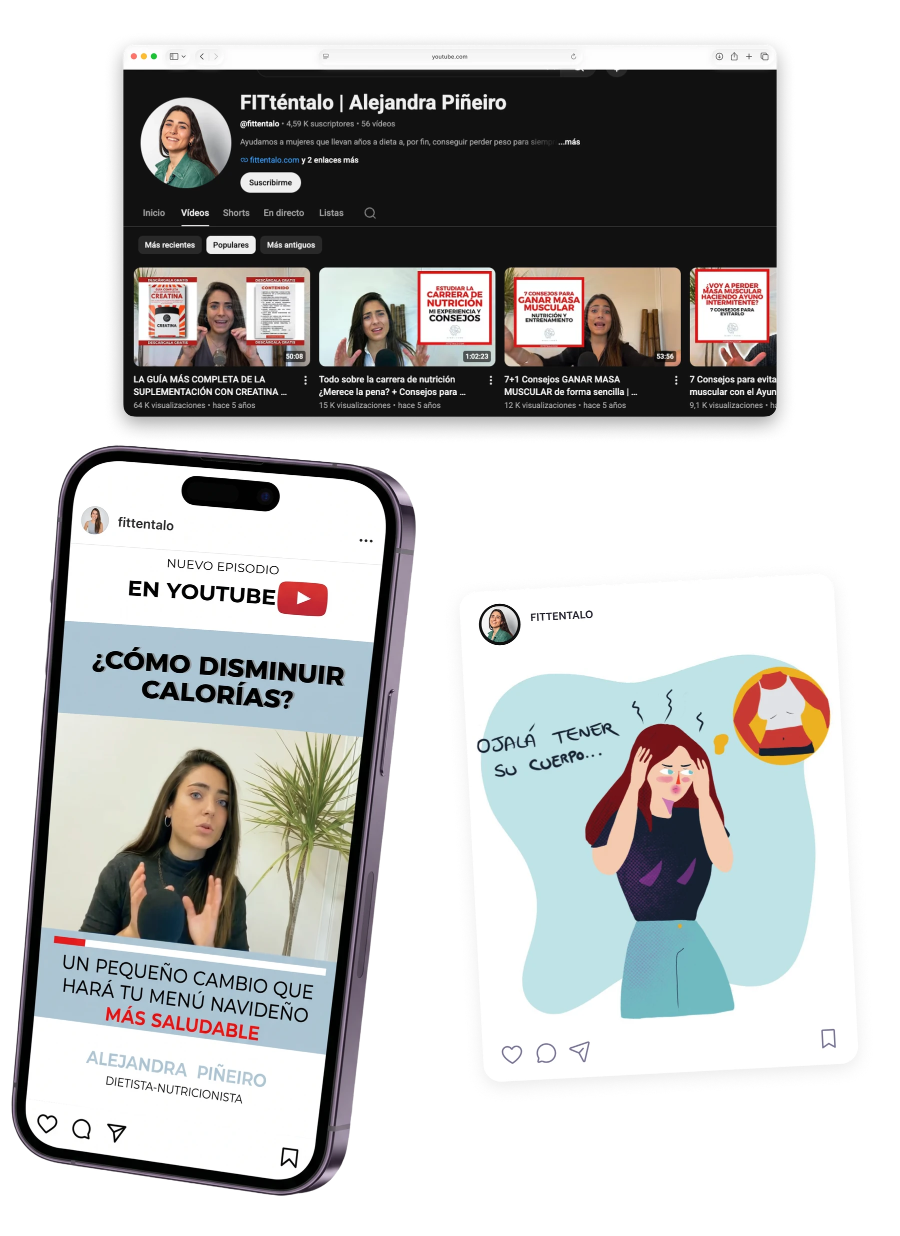 Fittentalo content samples — YouTube channel + Instagram mockup + post